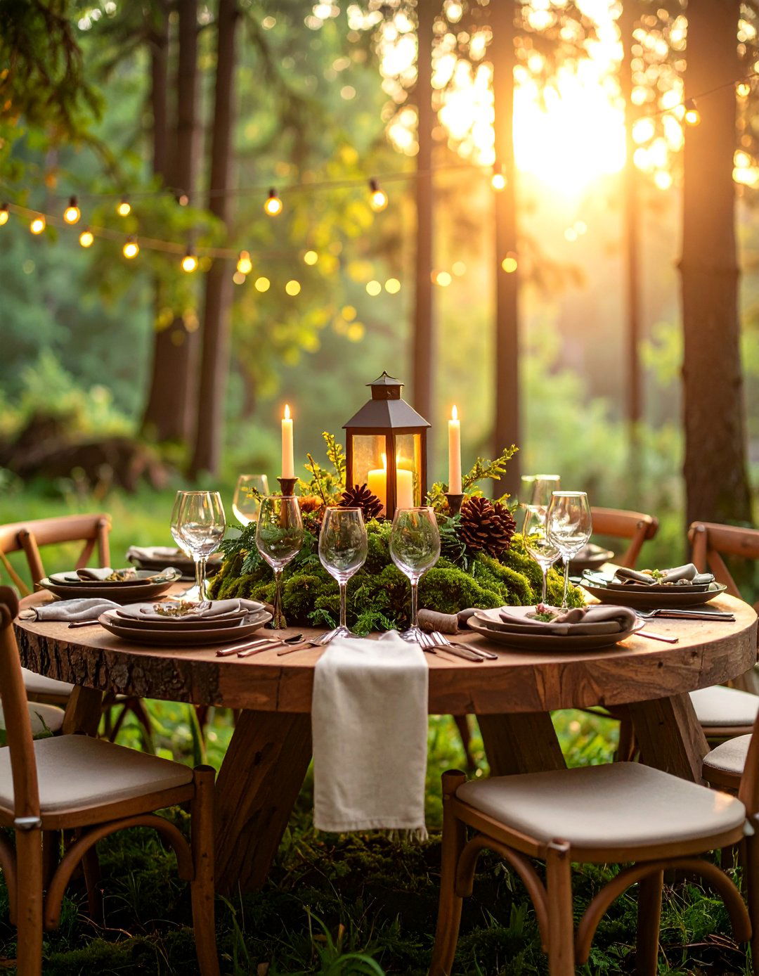 Rustic Woodland Round Table with Natural Forest Elements - 25 Round Table Decor Ideas
