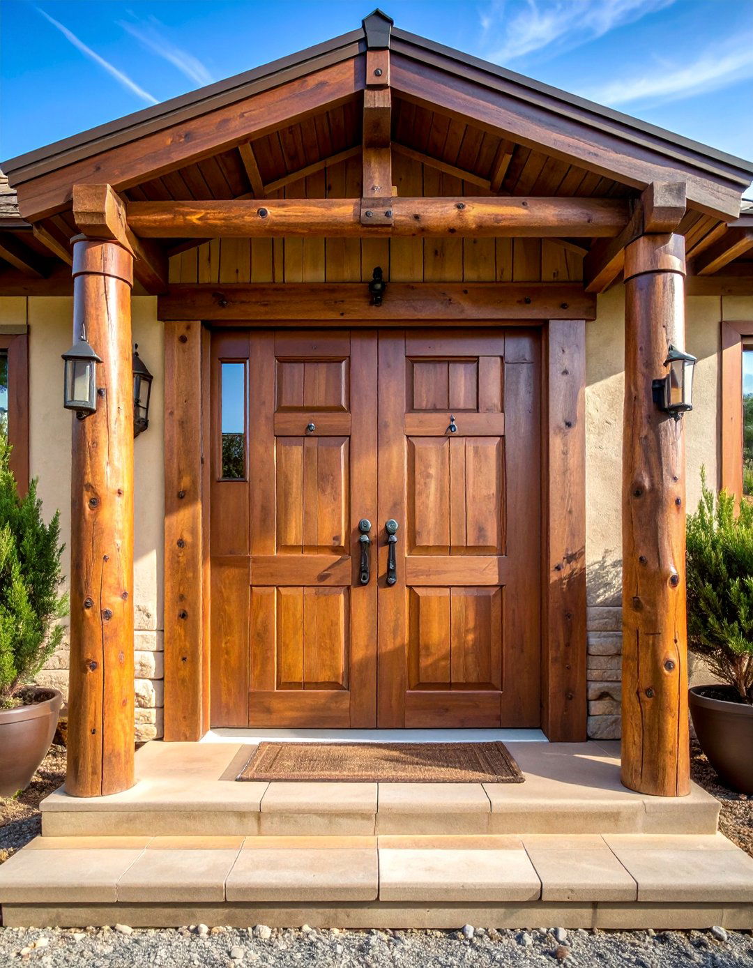 Saddle Brown Front Door with Western Ranch Elements - 25 Brown House Front Door Colors