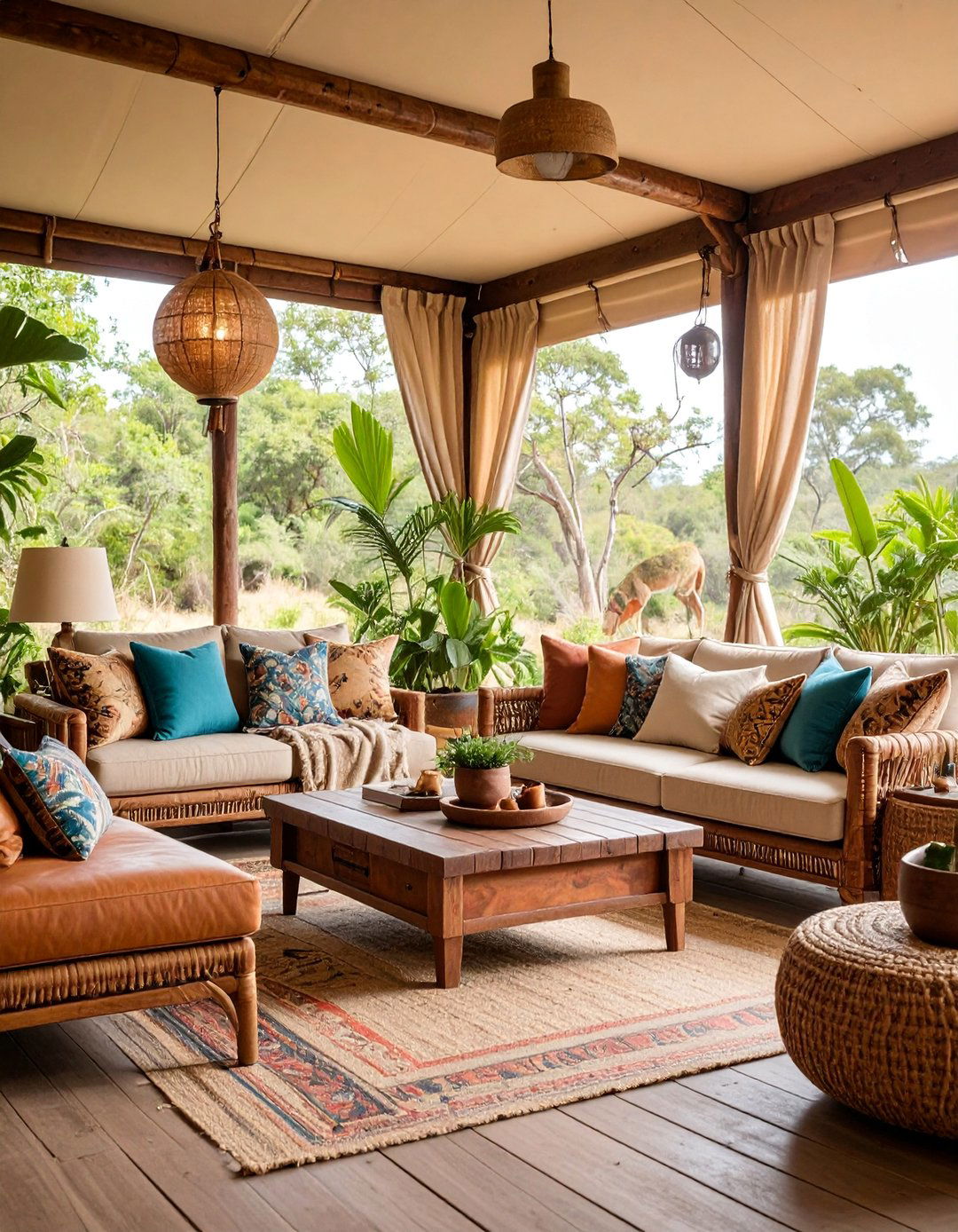 Safari Themed Outdoor Living Room with Adventure Decor - 25 Outdoor Living Room Ideas