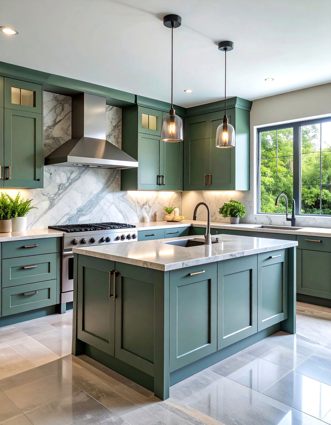 Sage Blue Kitchen with Natural Stone - 25 Blue Kitchen Ideas