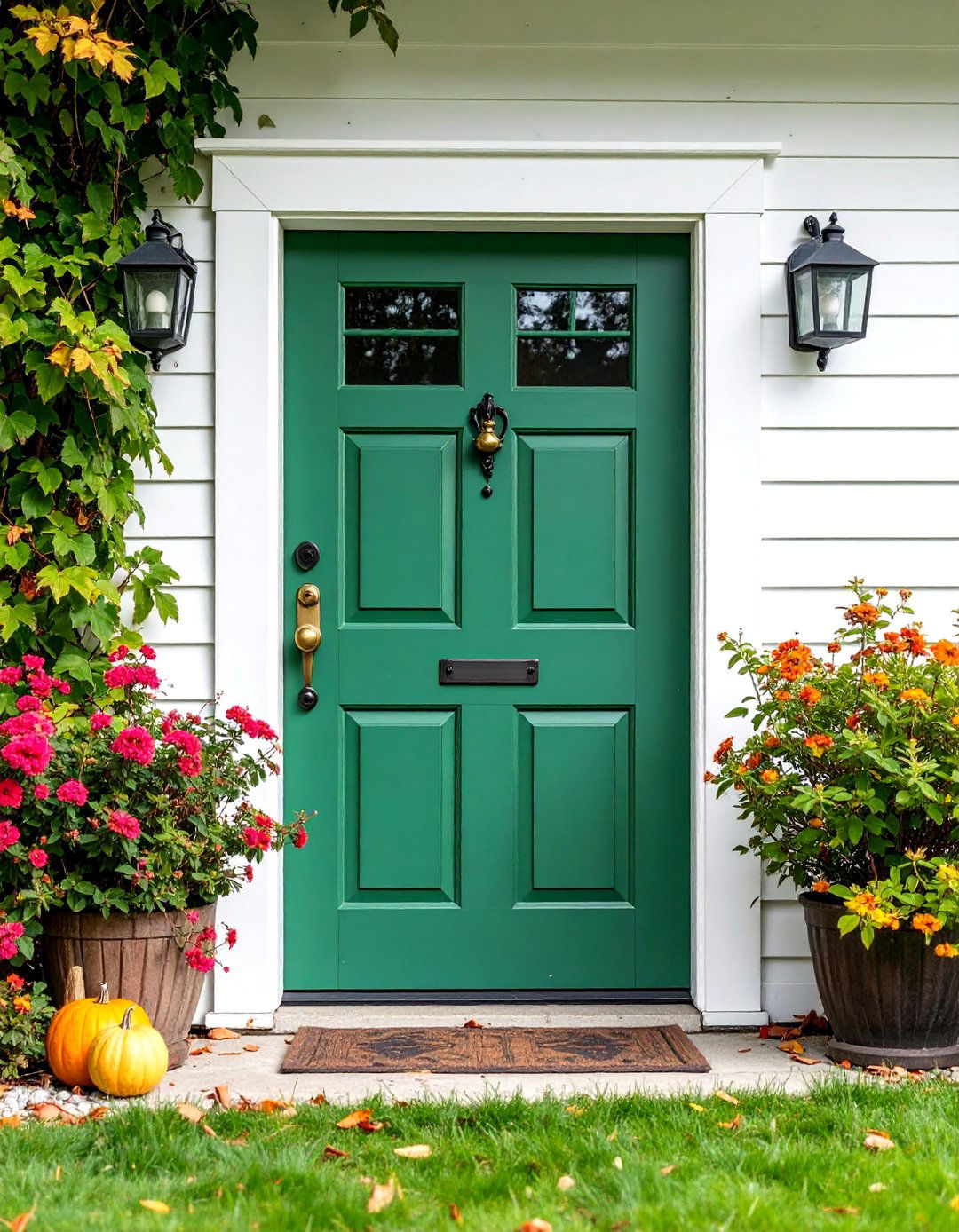 Sage Forest Green with Vintage Hardware - 25 Dark Green Front Door Ideas