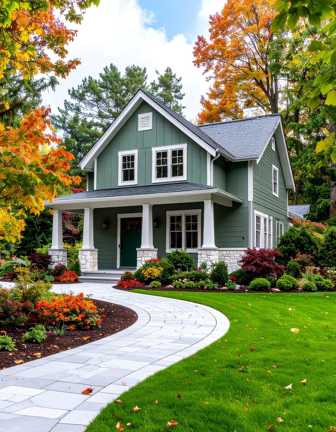 Sage Gray Shed with White Stone Foundation - 25 Shed Color Ideas