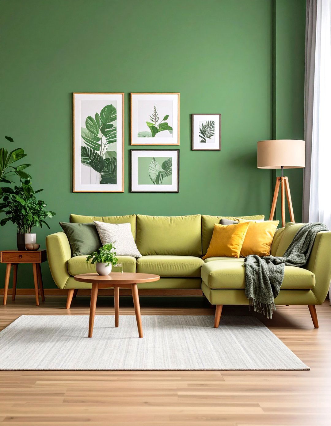 Sage Green Accent Wall with Gallery Display - 25 Sage Green Living Room Ideas