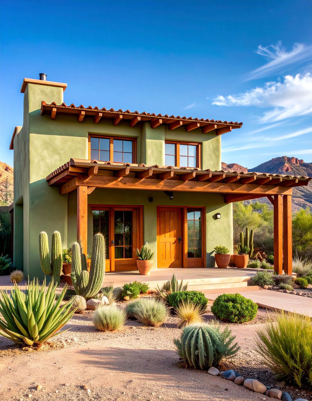 Sage Green Adobe with Southwestern Flair - 25 Light Green House Exterior Ideas