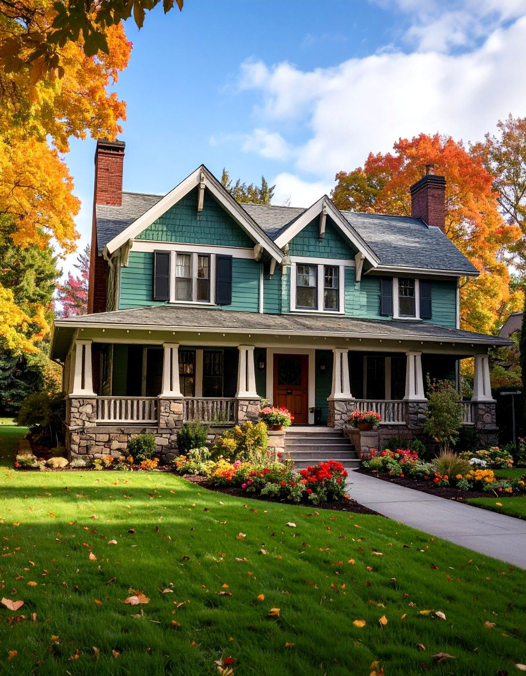 Sage Green Arts and Crafts with Stone Wainscoting - 25 Sage Green Painted Brick House Ideas