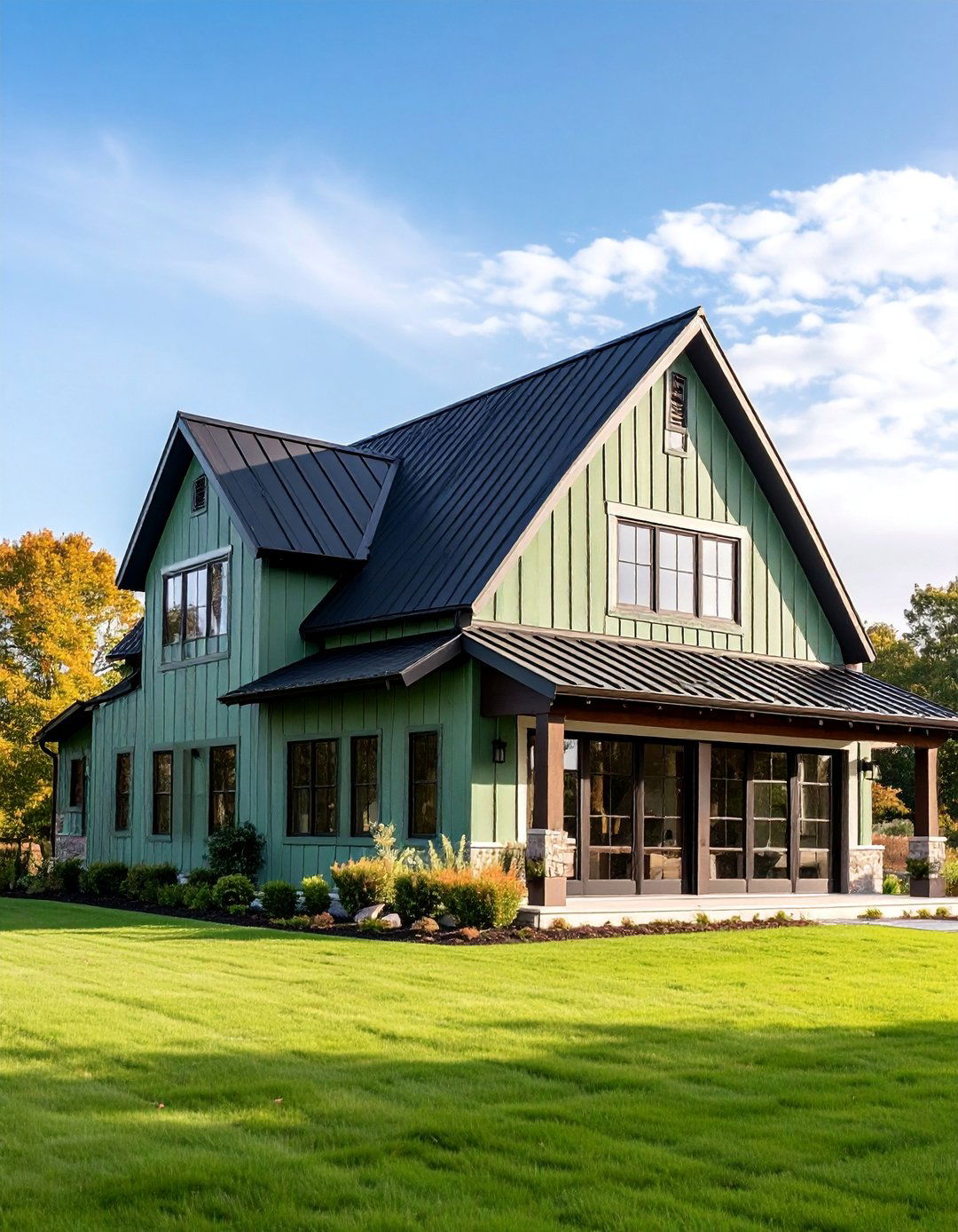 Sage Green Barn Style with Black Metal Roofing - 25 Green House Exterior With Black Trim