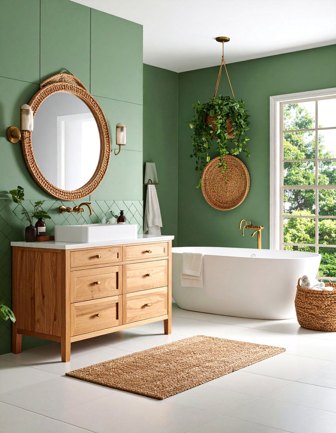 Sage Green Basketweave Tile Textural Interest - 25 Green Tile Bathroom Ideas