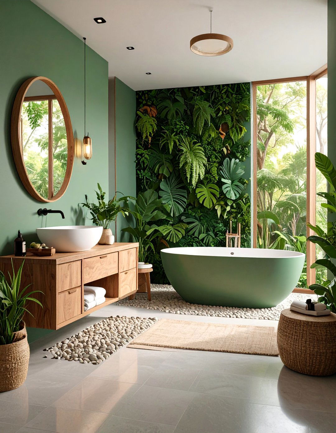 Sage Green Bathroom with Botanical Murals - 25 Sage Green Bathroom Ideas
