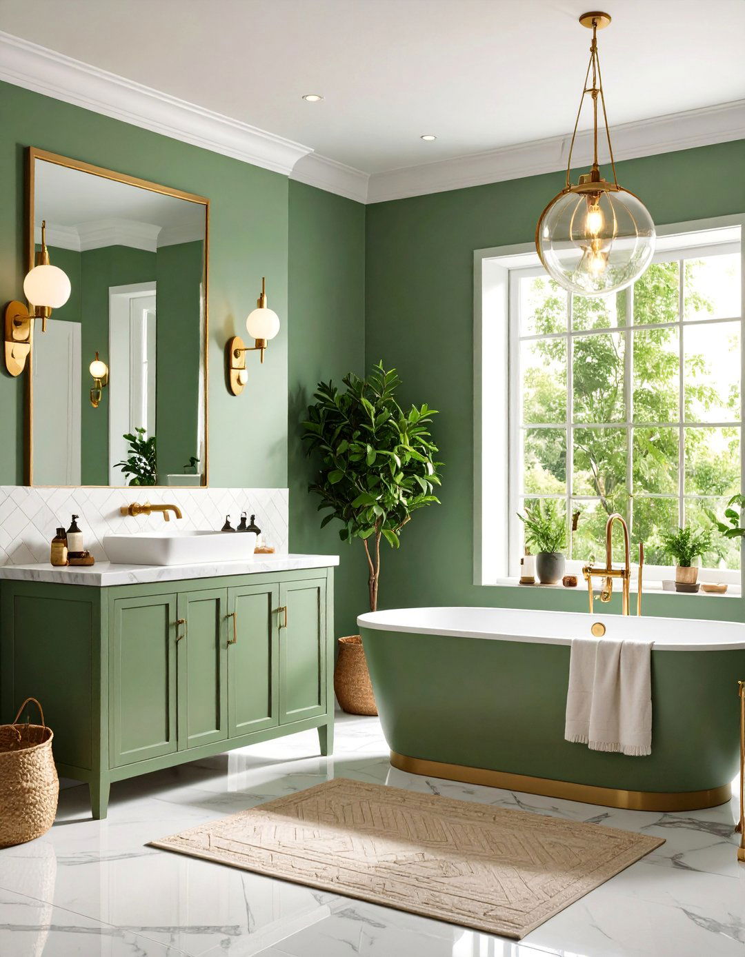 Sage Green Bathroom with Brass Accents - 25 Sage Green Bathroom Ideas