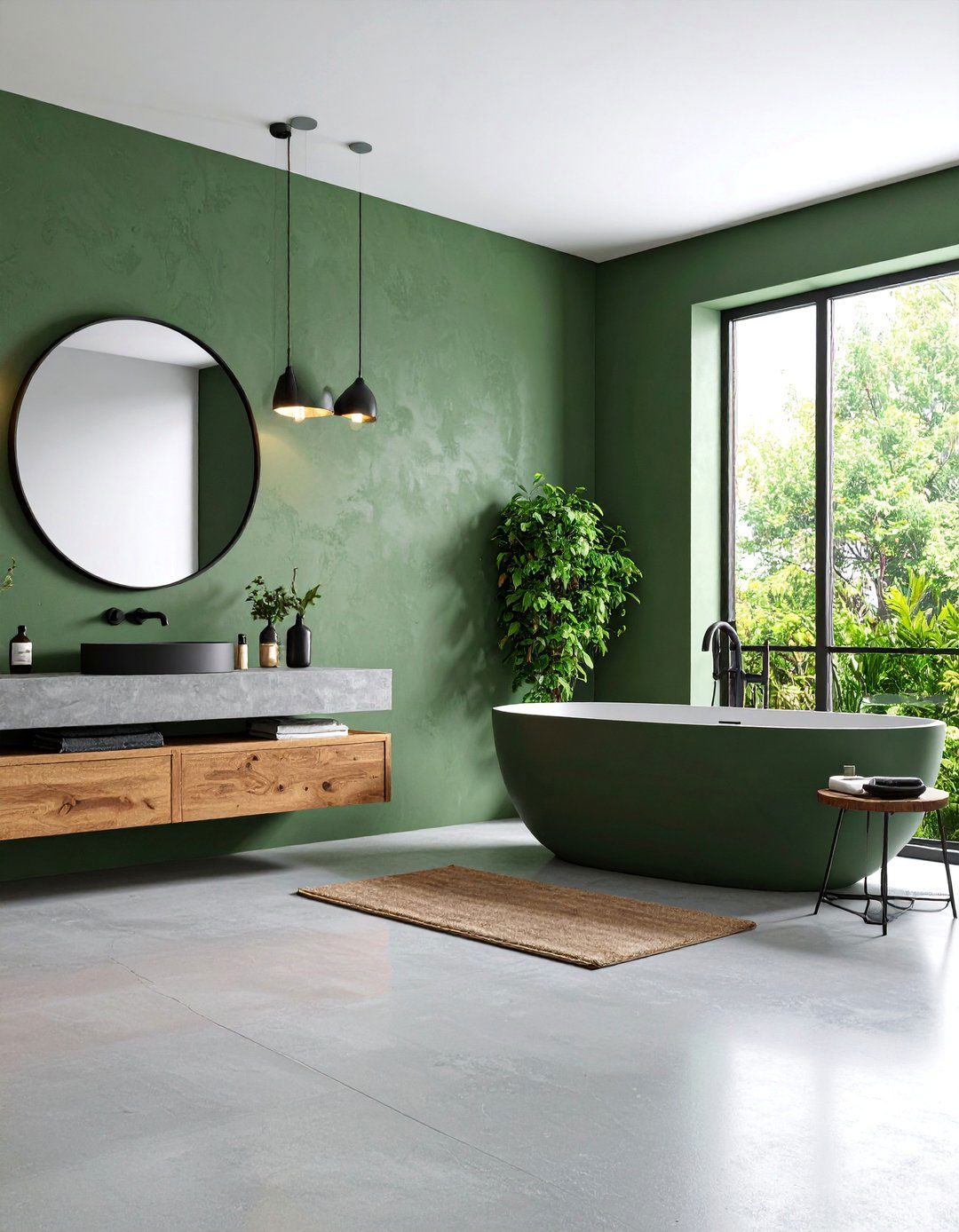 Sage Green Bathroom with Concrete Elements - 25 Sage Green Bathroom Ideas