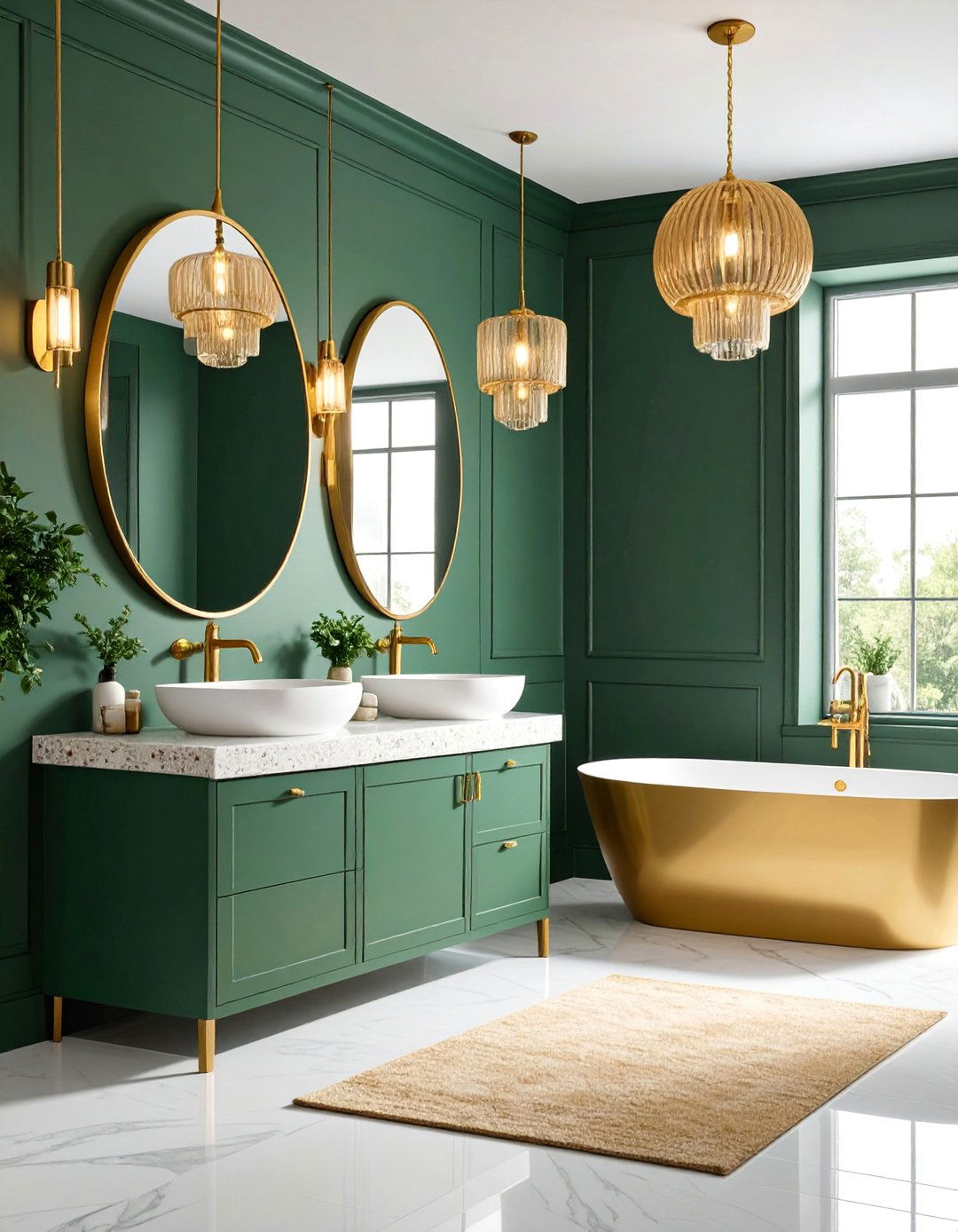Sage Green Bathroom with Gold Fixtures - 25 Sage Green Bathroom Ideas