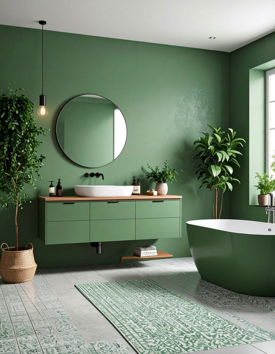 Sage Green Bathroom with Patterned Floor Tiles - 25 Sage Green Bathroom Ideas