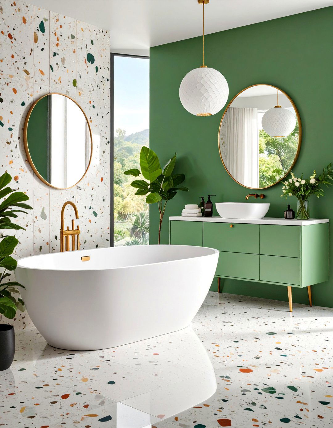 Sage Green Bathroom with Terrazzo Details - 25 Sage Green Bathroom Ideas