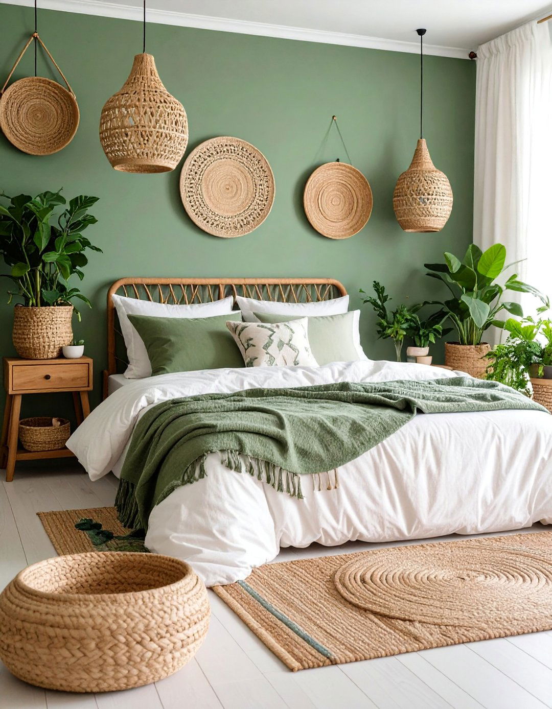 Sage Green Bedroom with Botanical Wallpaper Accents - 25 Bedroom Accent Wall Ideas