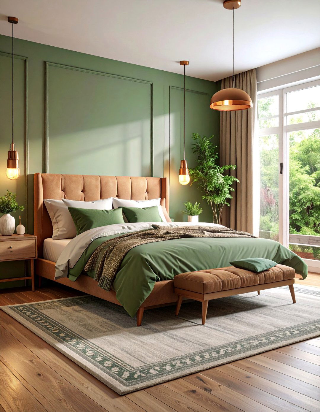 Sage Green Bedroom with Copper Accents - 25 Sage Green Bedroom Ideas
