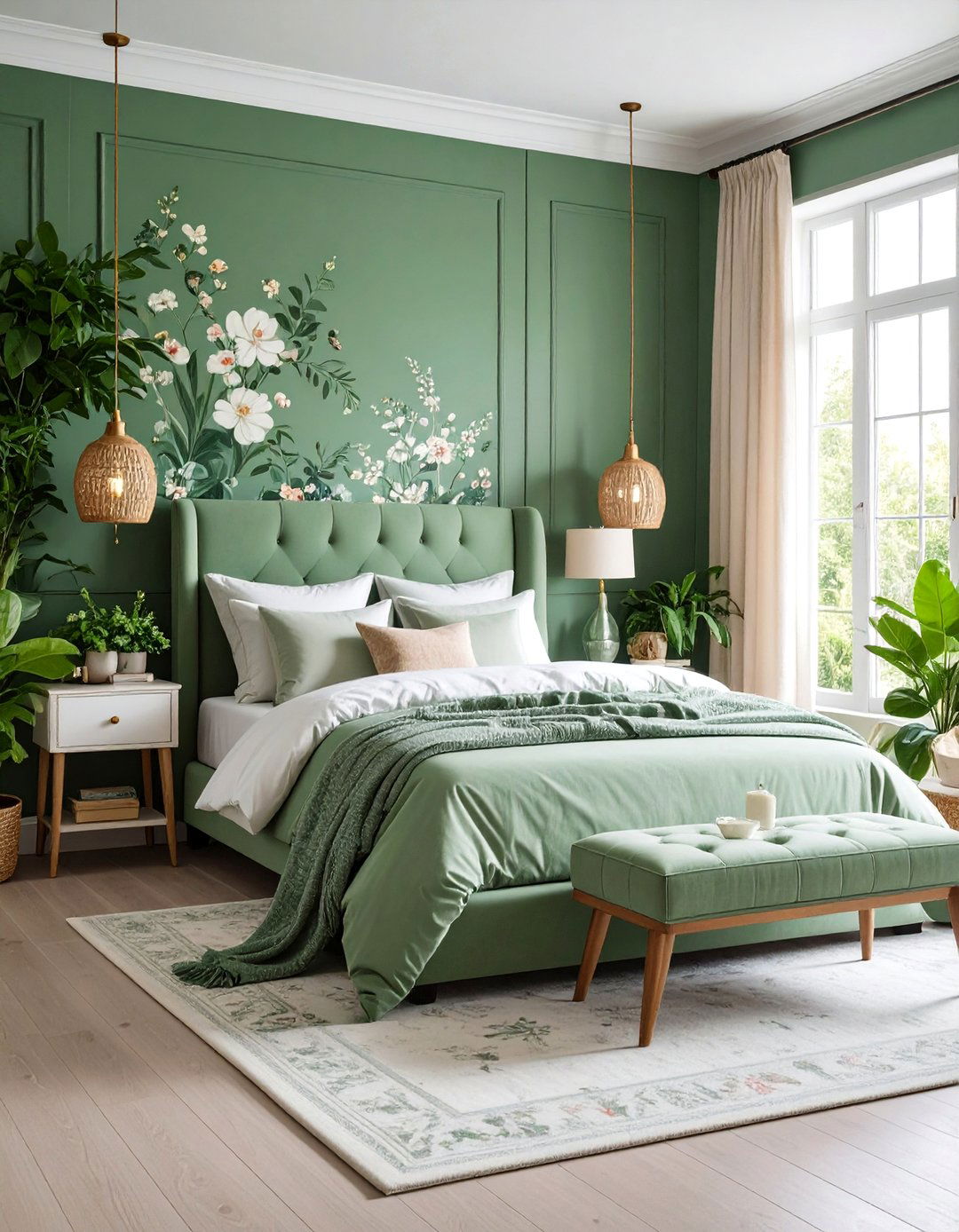 Sage Green Bedroom with Floral Wallpaper - 25 Sage Green Bedroom Ideas