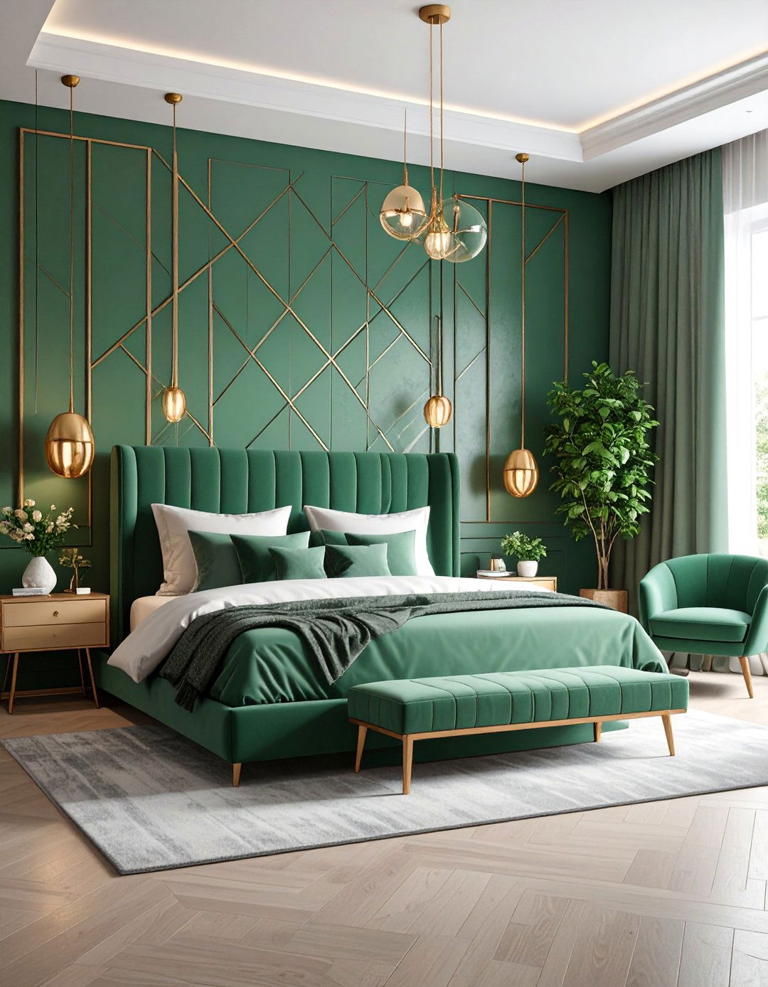 Sage Green Bedroom with Geometric Patterns - 25 Sage Green Bedroom Ideas