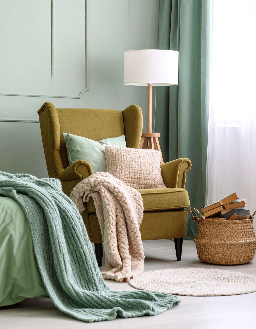 Sage Green Bedroom with Reading Nook - 25 Boho Sage Green Bedroom Ideas