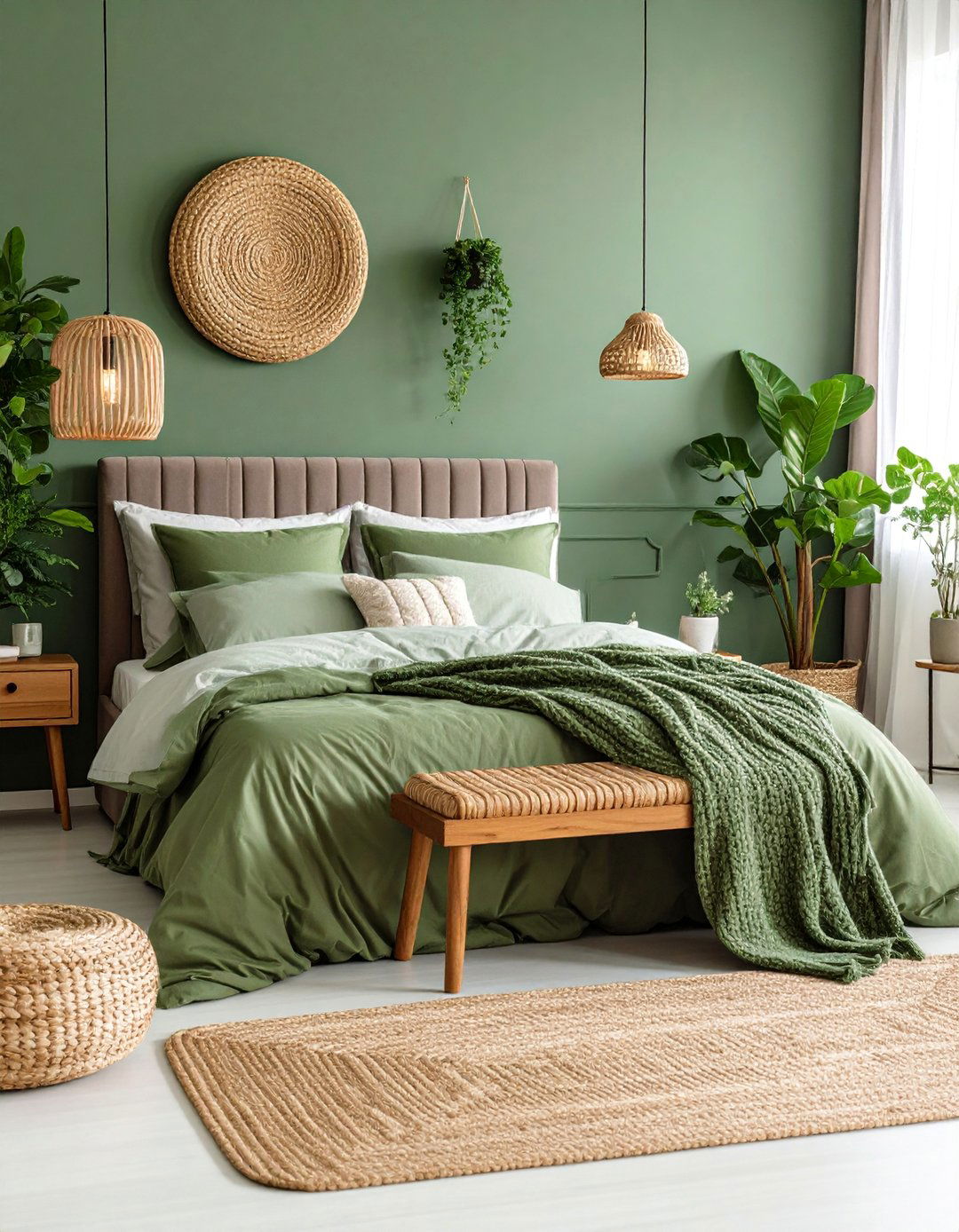 Sage Green Bedroom with Textural Elements - 25 Sage Green Bedroom Ideas
