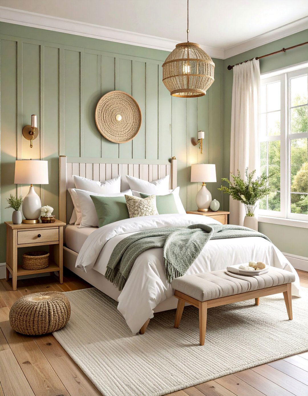 Sage Green Board and Batten Bedroom Retreat - 25 Dark Green Accent Wall Ideas