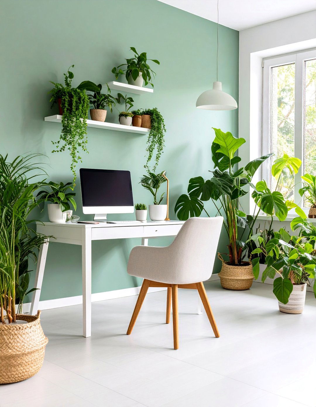 Sage Green Botanical Office - 25 Home Office Ideas for Her