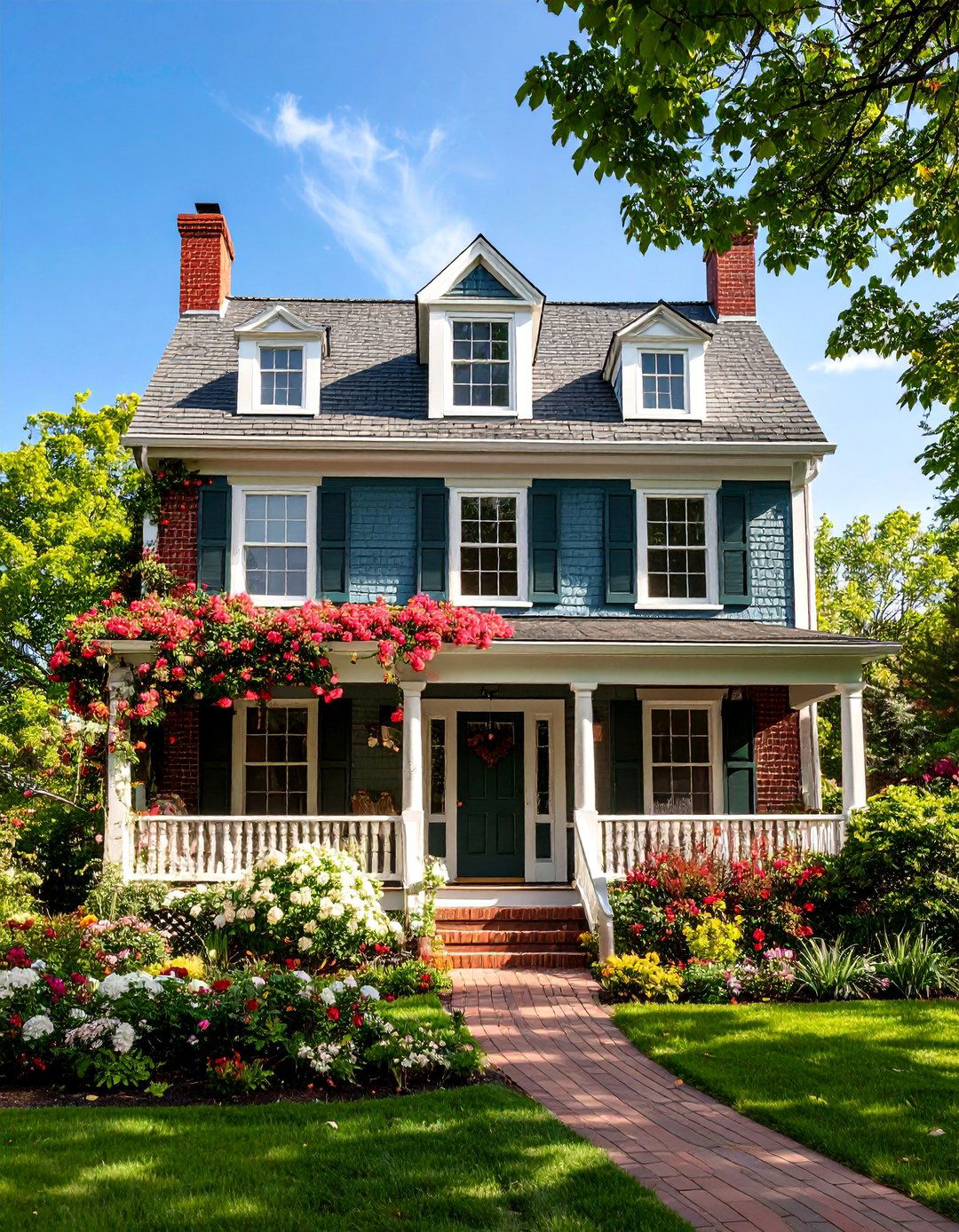 Sage Green Brick Cape Cod with Dormer Windows - 25 Sage Green Painted Brick House Ideas