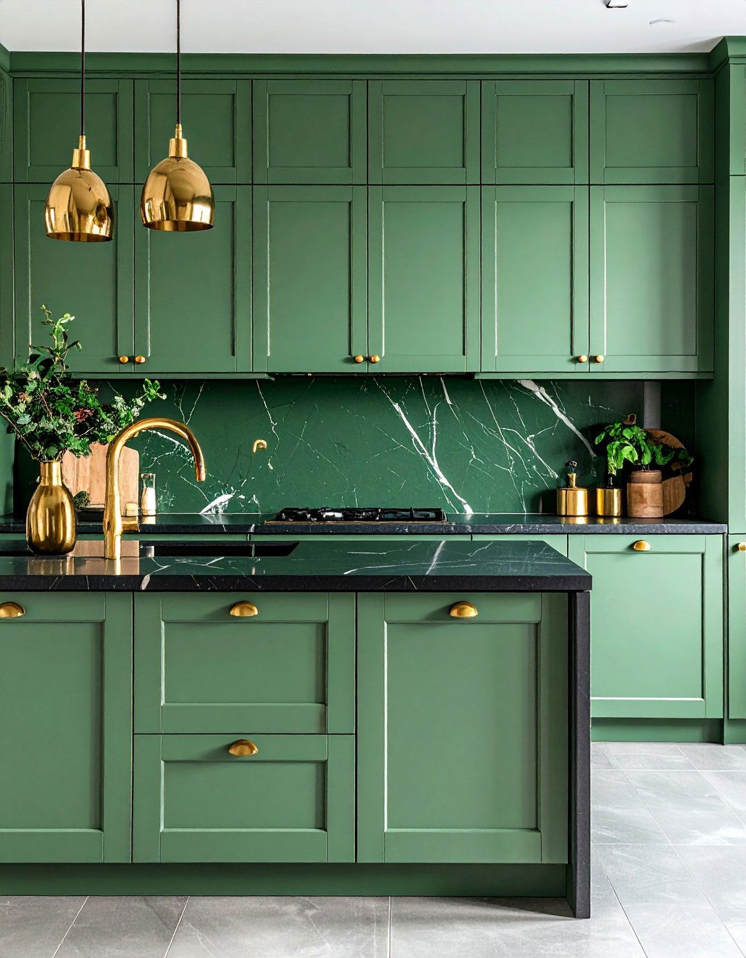 Sage Green Cabinets with Black Soapstone Countertops - 25 Rustic Sage Green Kitchen Cabinets