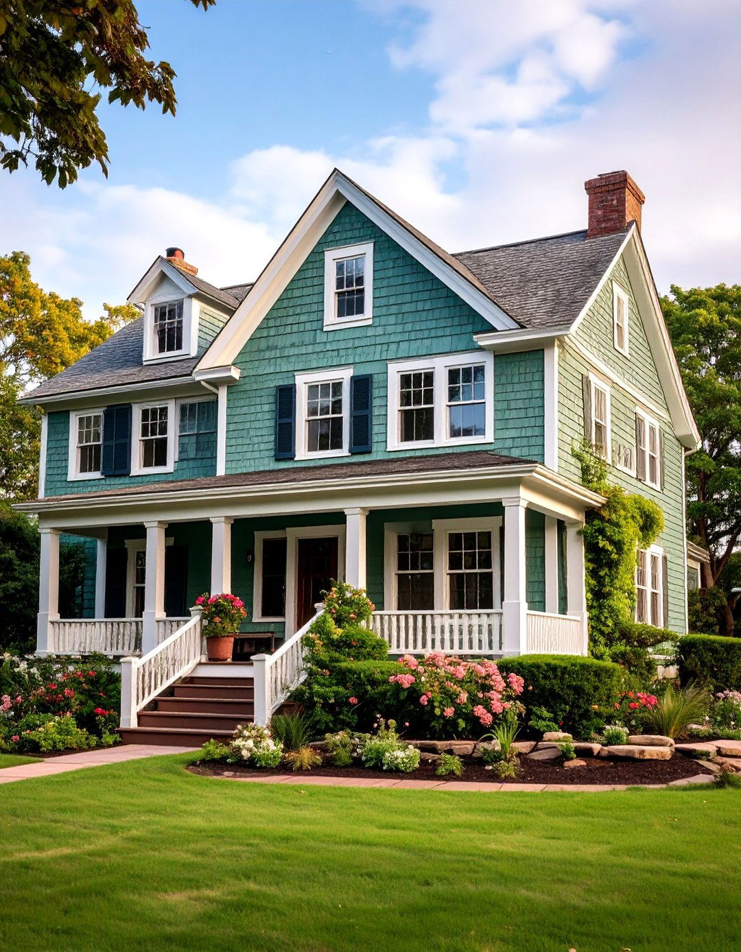Sage Green Cape Cod with Brown Cedar Shingle Accents - 25 Sage Green House With Brown Trim Ideas