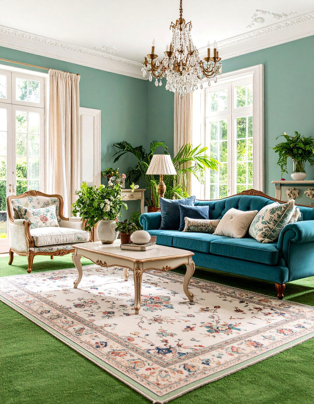 Sage Green Carpet French Country Elegance - 25 Green Carpet Living Room Ideas