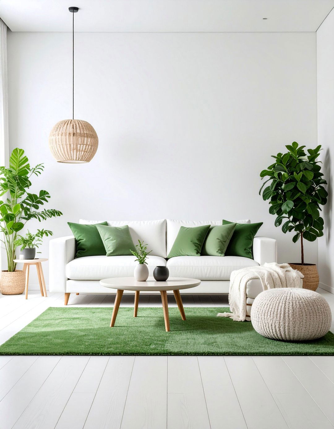 Sage Green Carpet with Scandinavian Minimalism - 25 Green Carpet Living Room Ideas