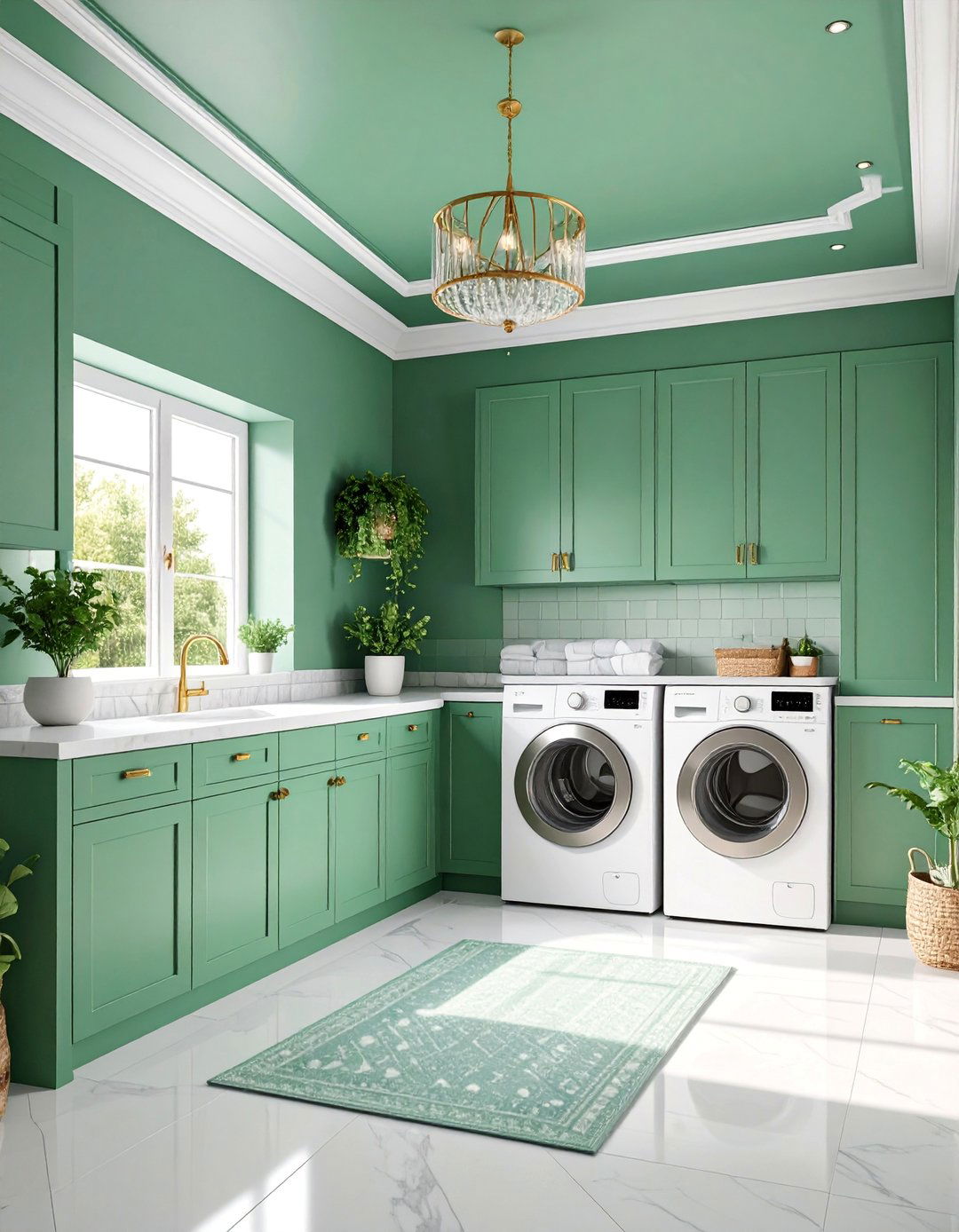 Sage Green Ceiling Treatment Accent - 25 Sage Green Laundry Room Ideas