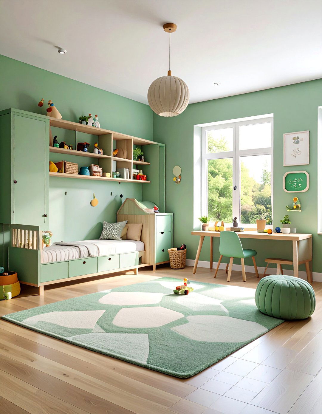 Sage Green Childrens Playroom with Storage Solutions - 25 Sage Green Paint Color Ideas
