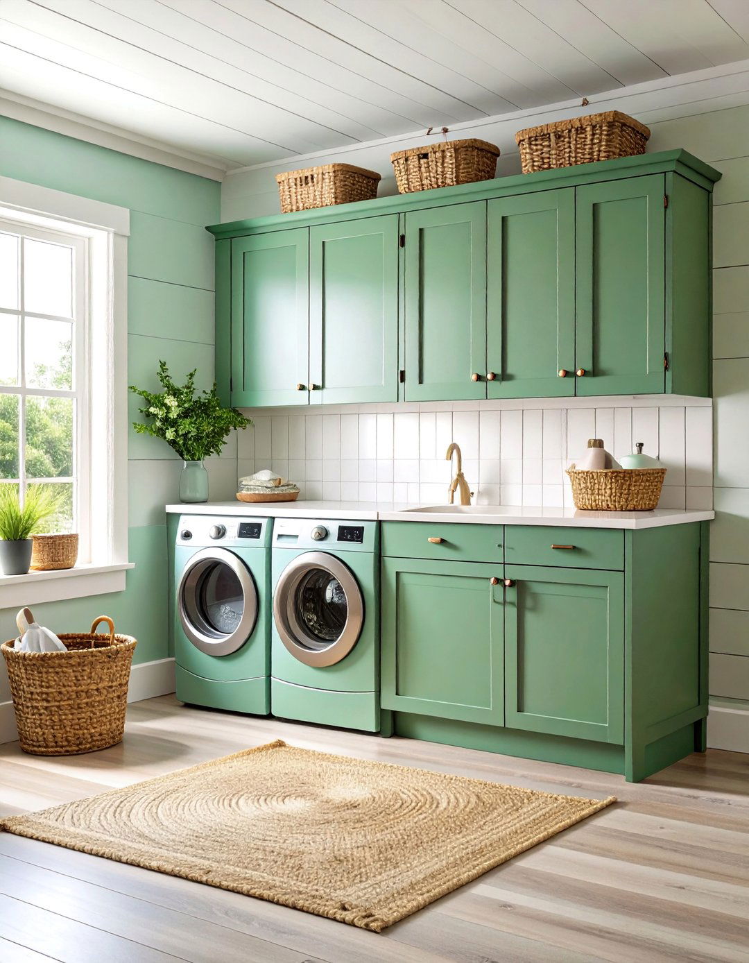 Sage Green Coastal Style Retreat - 25 Sage Green Laundry Room Ideas