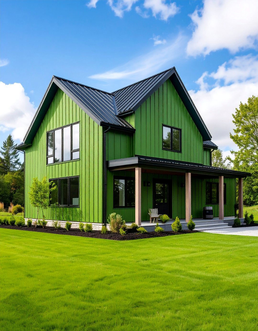 Sage Green Contemporary Farmhouse with Metal Siding - 25 Sage Green Painted Brick House Ideas