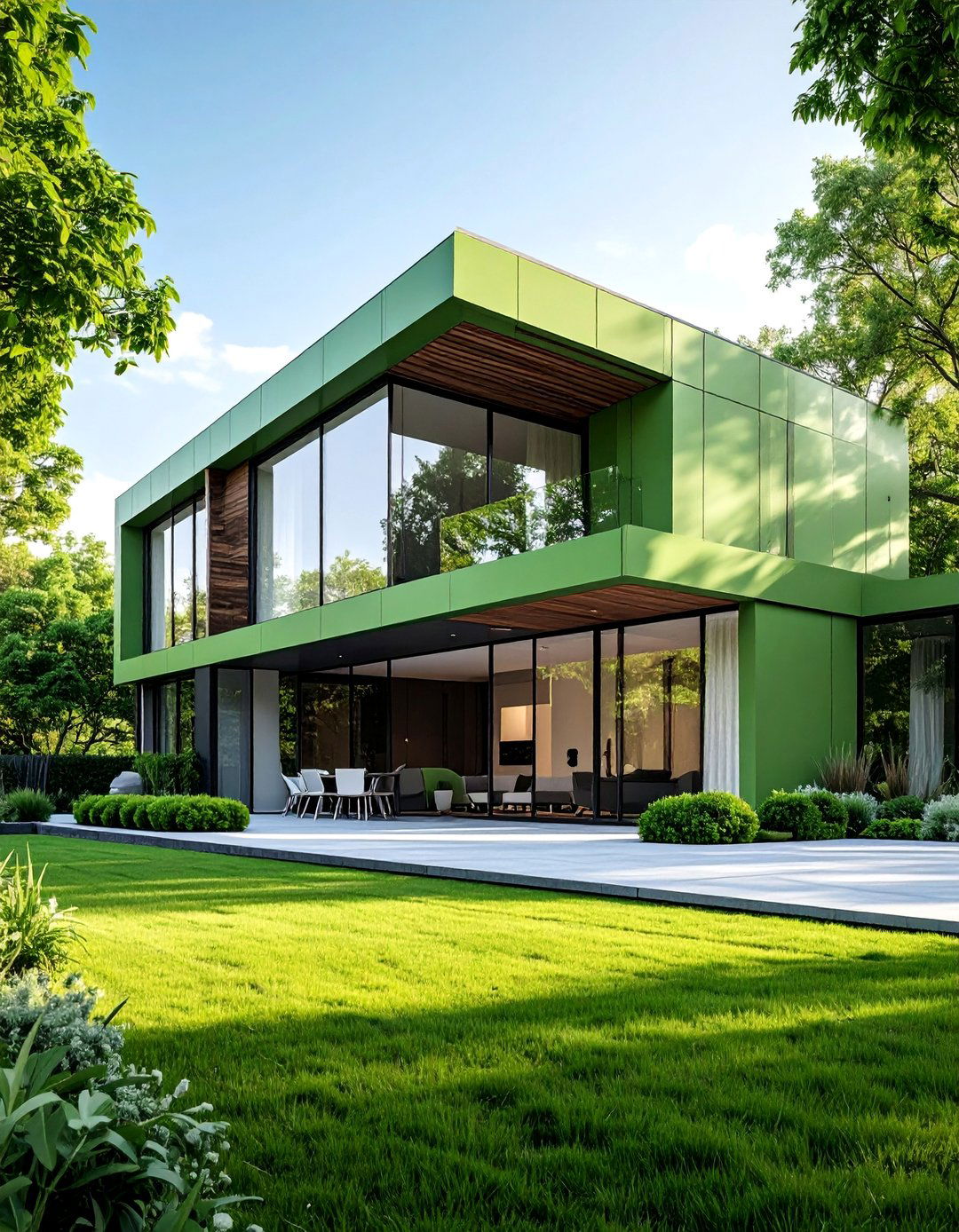 Sage Green Contemporary with Geometric Elements - 25 Light Green House Exterior Ideas