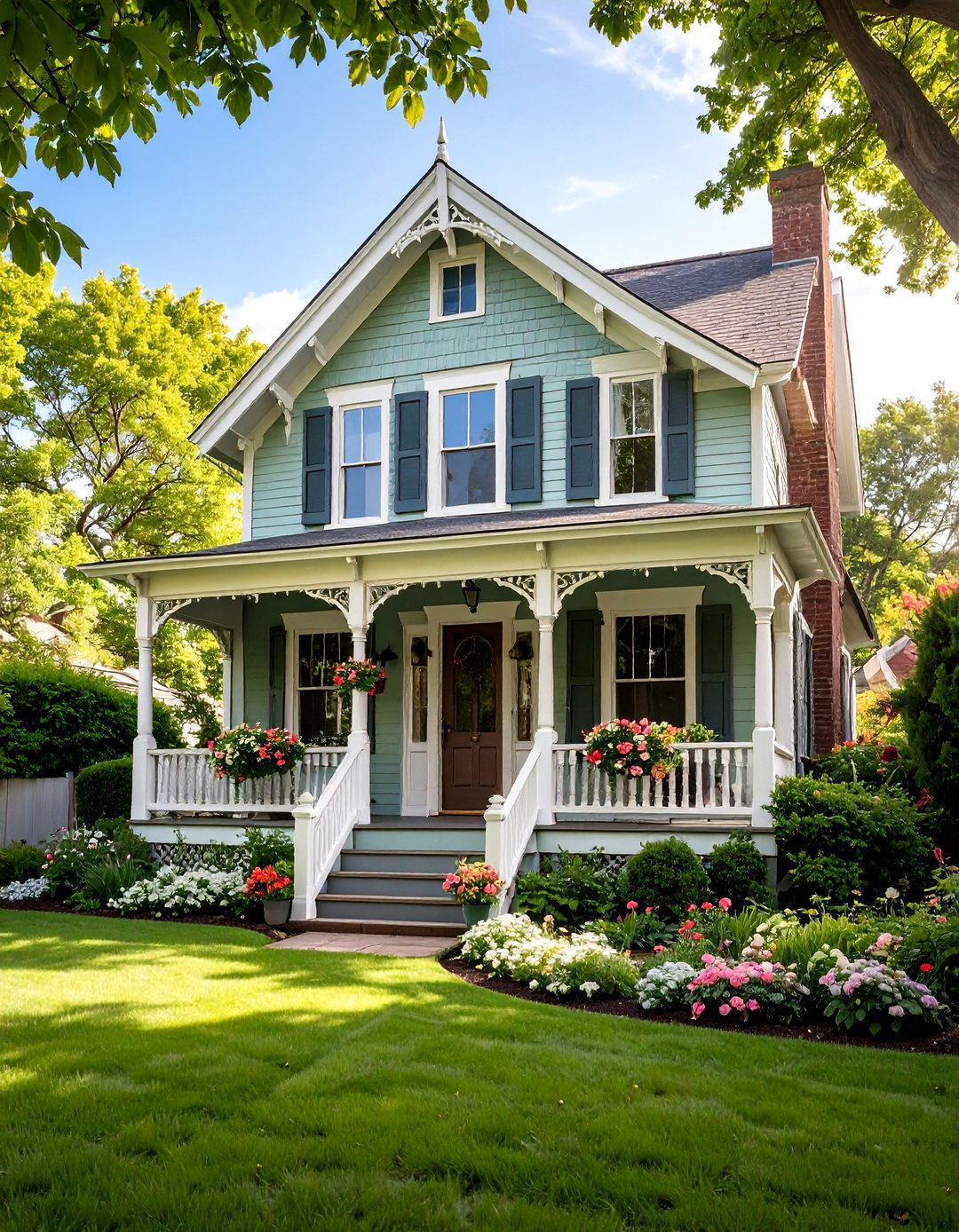 Sage Green Cottage Victorian with White Accents - 25 Green Victorian House Colors