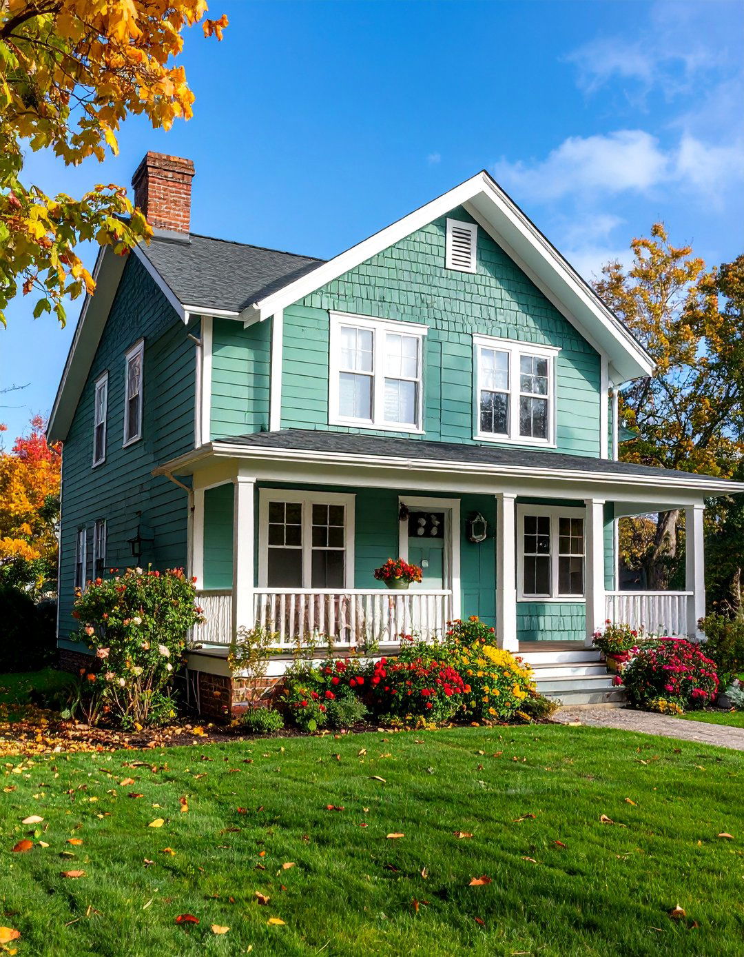 Sage Green Cottage with Mixed Material Siding - 25 Sage Green Painted Brick House Ideas