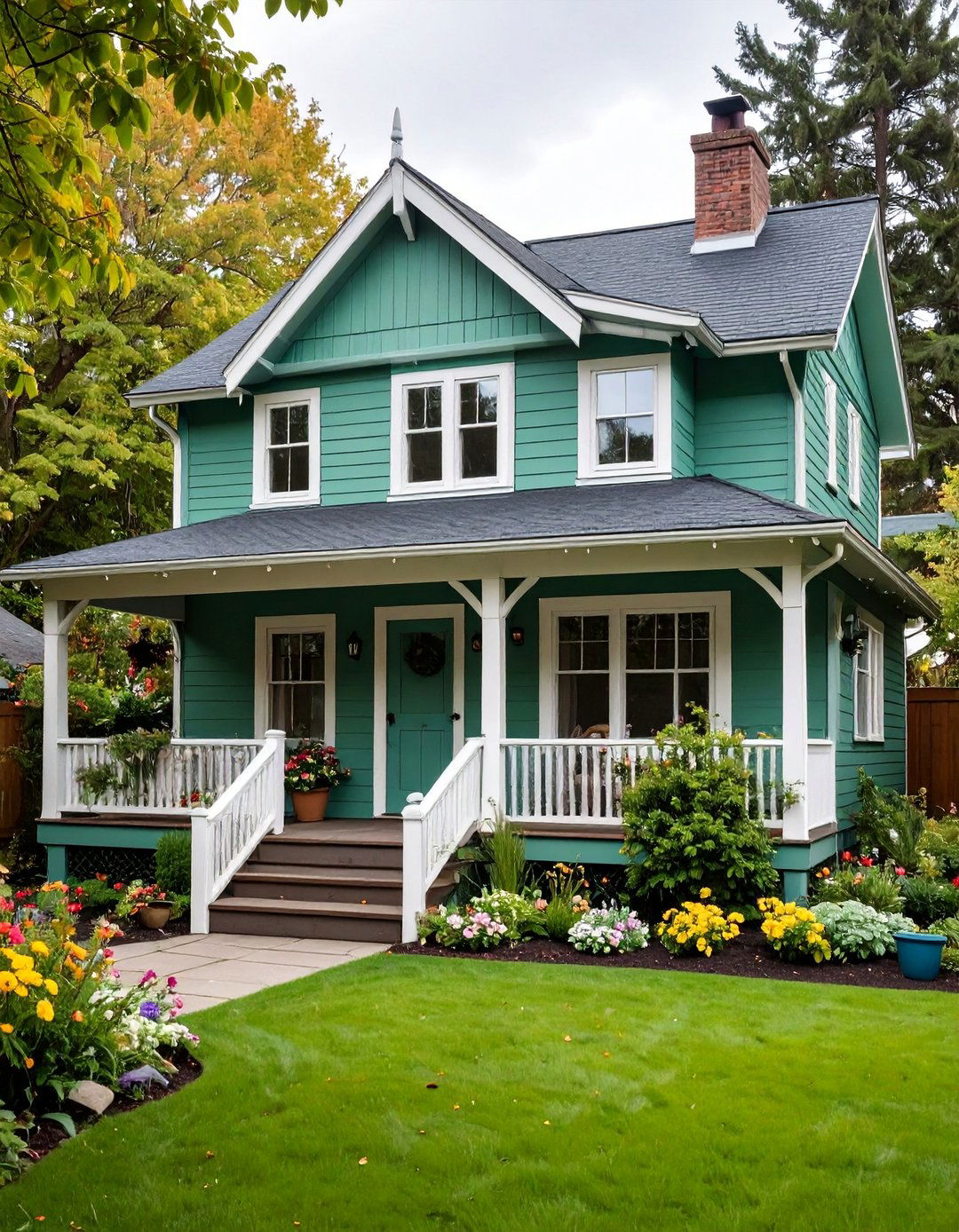 Sage Green Cottage with White Trim - 25 Light Green House Exterior Ideas