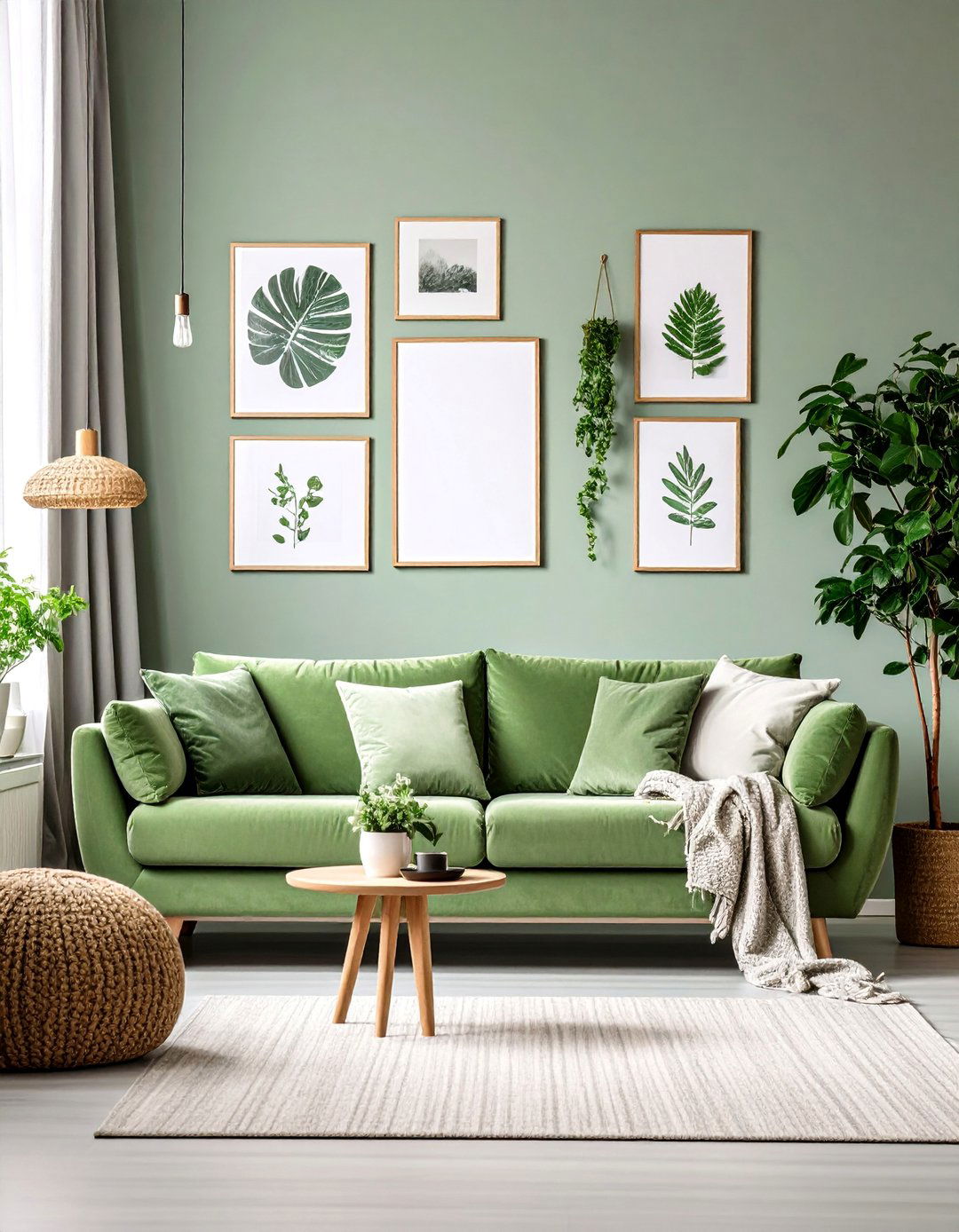 Sage Green Couch in Gallery Wall Setting - 25 sage green couch living room ideas