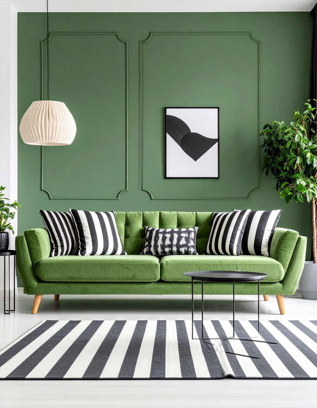 Sage Green Couch with Black and White Contrast - 25 sage green couch living room ideas