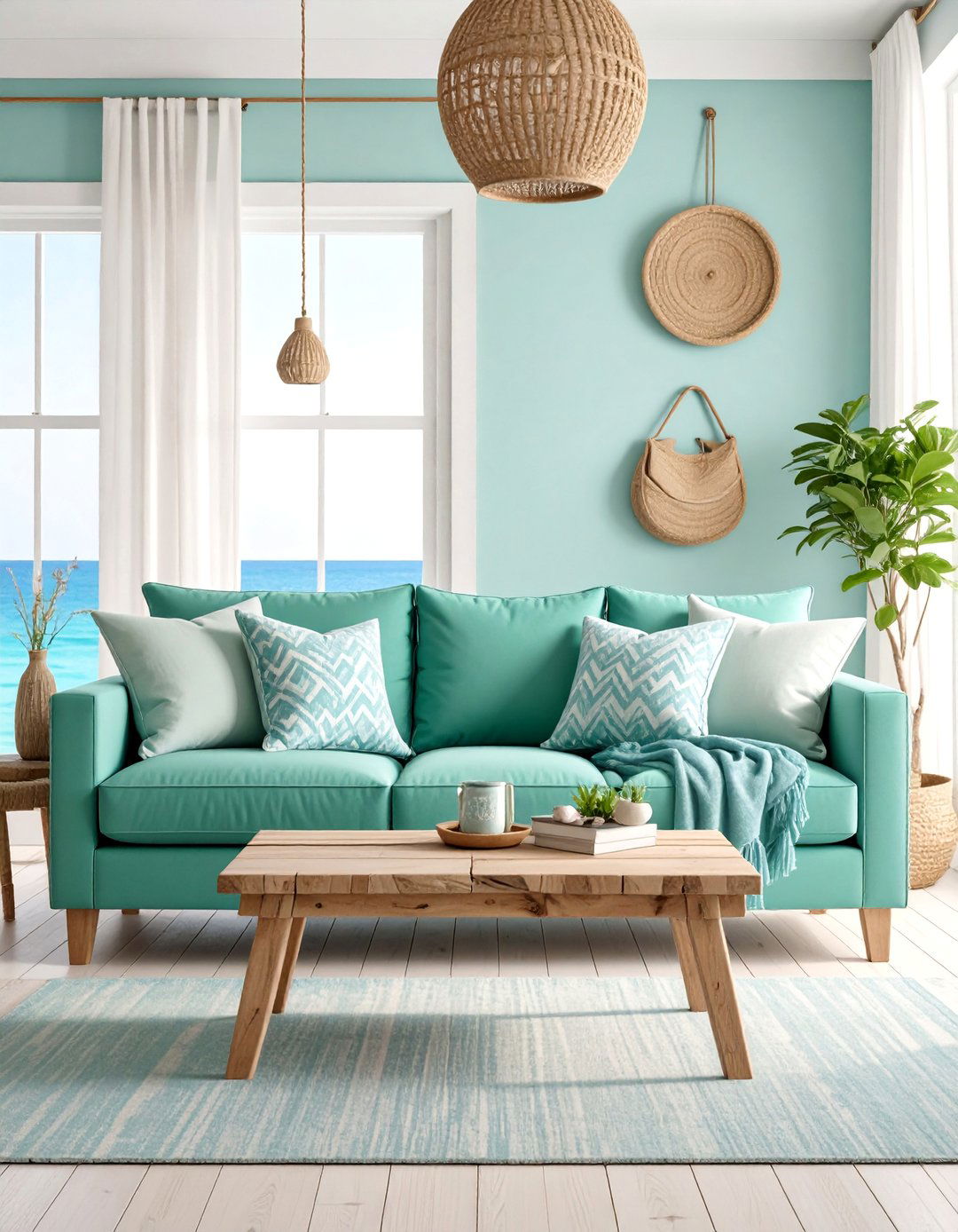 Sage Green Couch with Coastal Elements - 25 sage green couch living room ideas
