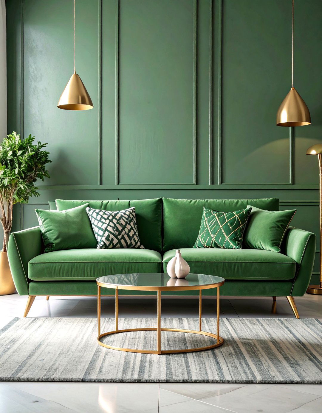 Sage Green Couch with Contemporary Geometric Patterns - 25 sage green couch living room ideas