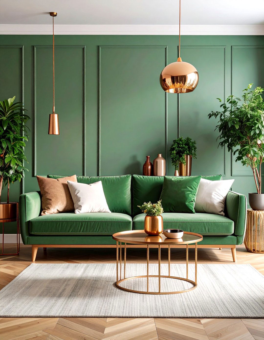 Sage Green Couch with Copper and Brass Accents - 25 sage green couch living room ideas