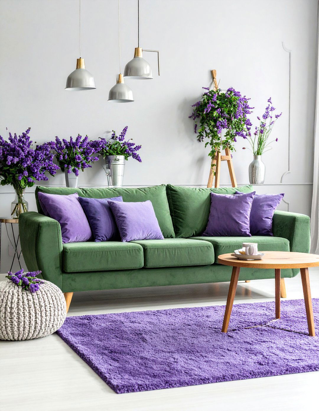 Sage Green Couch with Lavender and Purple Accents - 25 sage green couch living room ideas