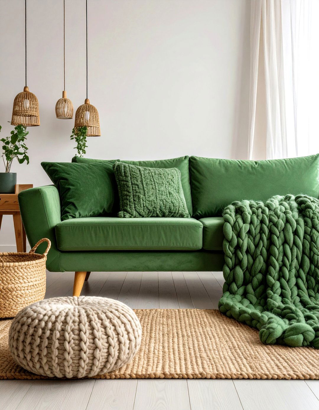 Sage Green Couch with Textured Neutral Palette - 25 sage green couch living room ideas
