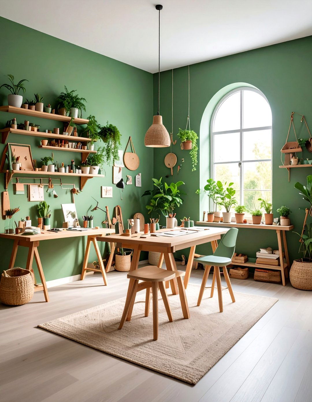 Sage Green Craft Room with Natural Light - 25 Sage Green Paint Color Ideas