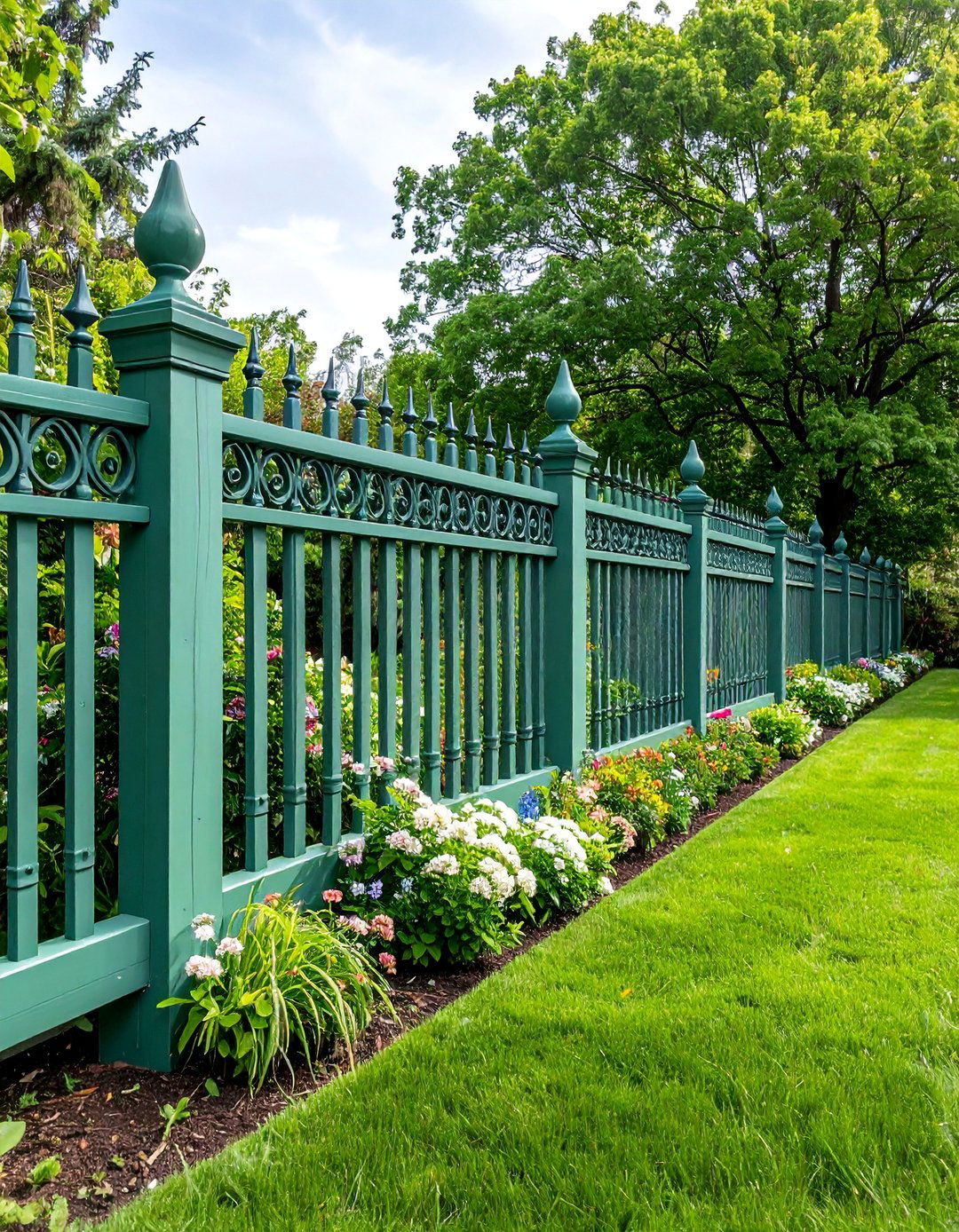 Sage Green Decorative Iron and Wood Combination Fence - 25 Sage Green Garden Fence Ideas