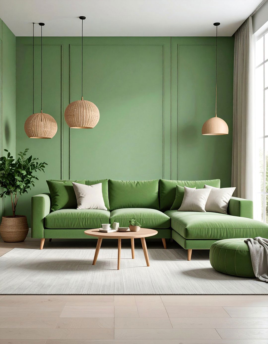Sage Green Family Room with Sectional Seating - 25 Sage Green Paint Color Ideas