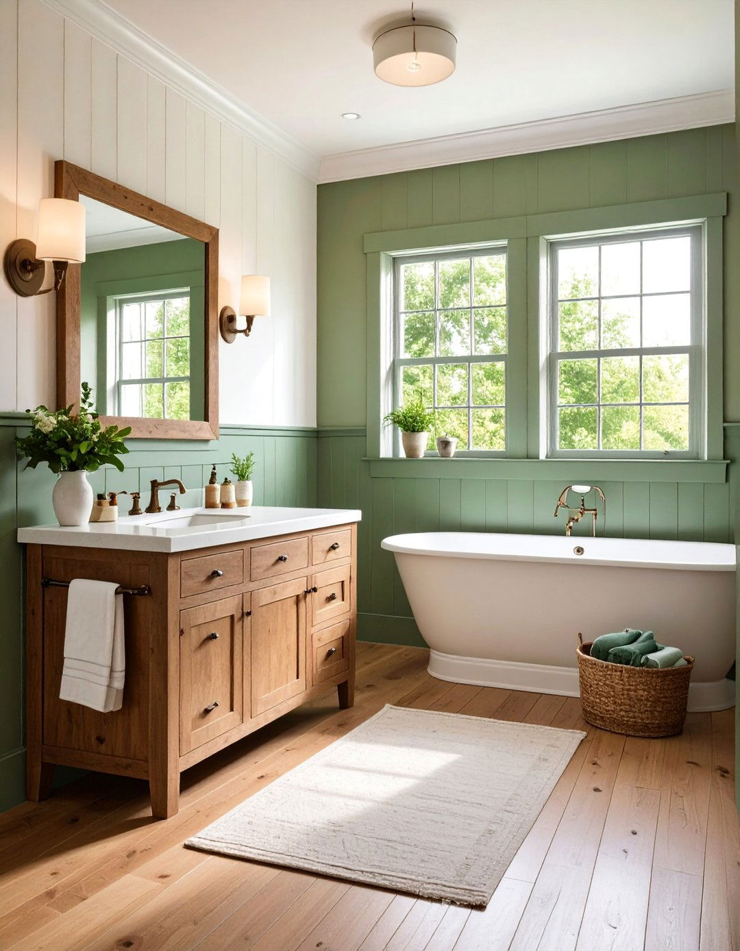 Sage Green Farmhouse Beadboard Charm - 25 Beadboard Bathroom Ideas