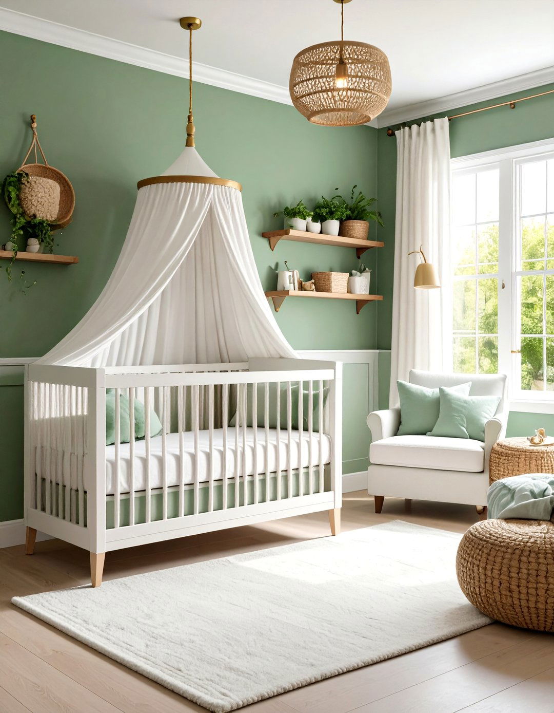 Sage Green Farmhouse Nursery with Natural Wood Elements - 25 Farmhouse Nursery Ideas